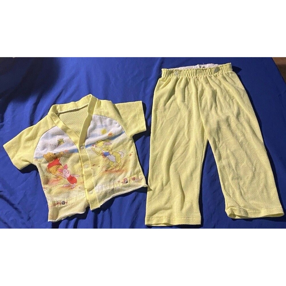 Vintage Disney Winnie the Pooh & Friends Yellow Baby Pajama Set 2pc